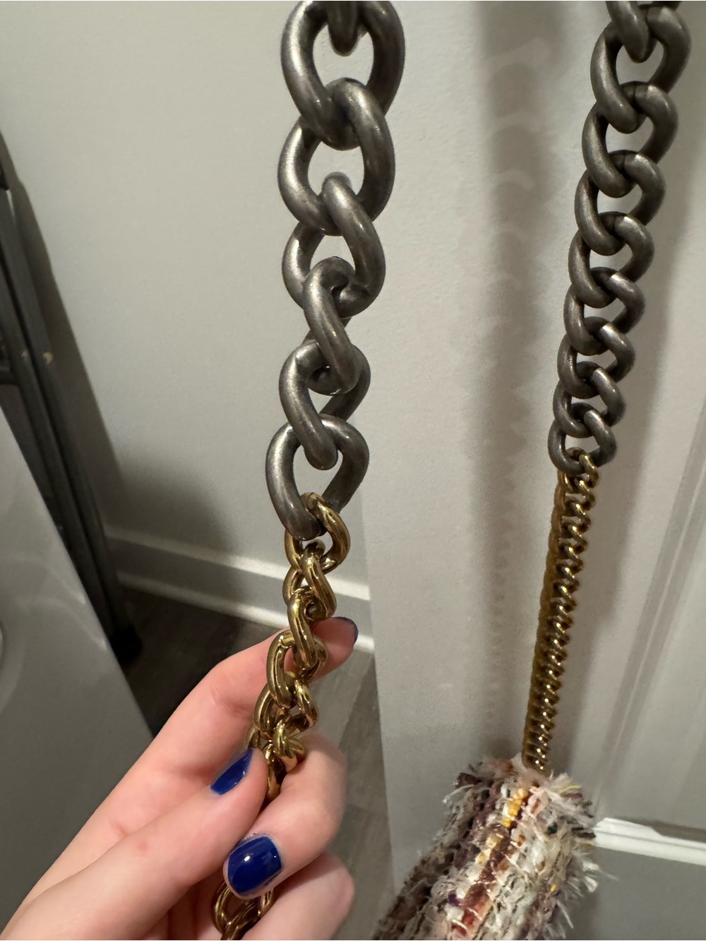 Kurt Geiger Multicolor Tweed Crossbody with Gold Chain - Picture 5 of 5